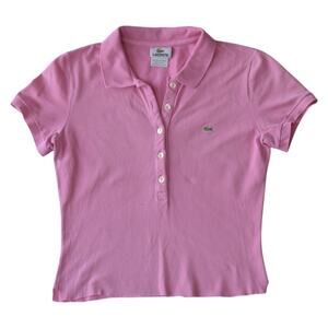 Vintage Lacoste Pink Cropped Polo Shirt Y2K Preppy Style – Size 36 (Small)